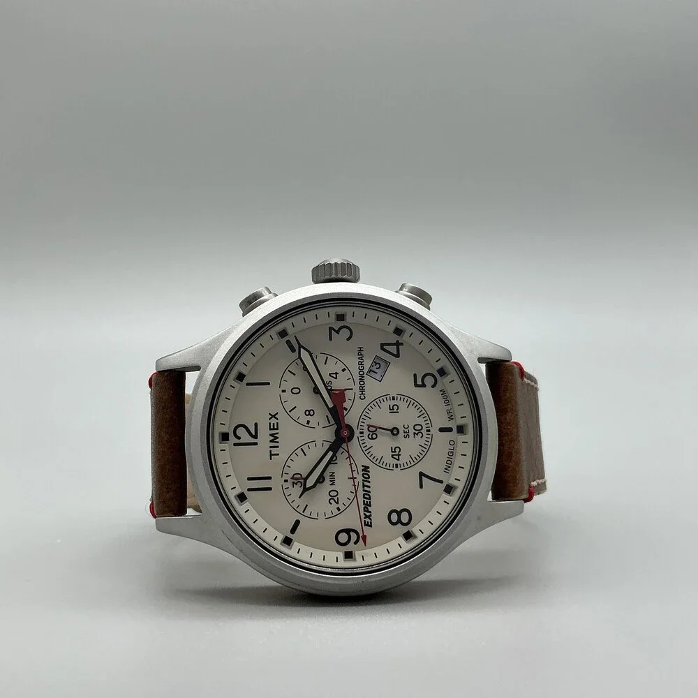 Timex Expedition TW4B04300 Mens Watch 42mm Cream Dial Chronograph New Battery